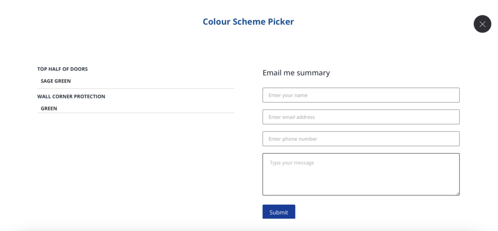 Email summary form on the colour picker application.